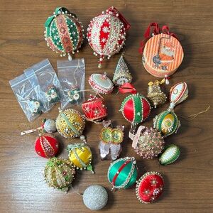 Lot Of 24 Vintage Beaded Sequin  Christmas Ornaments Push Pin Handmade